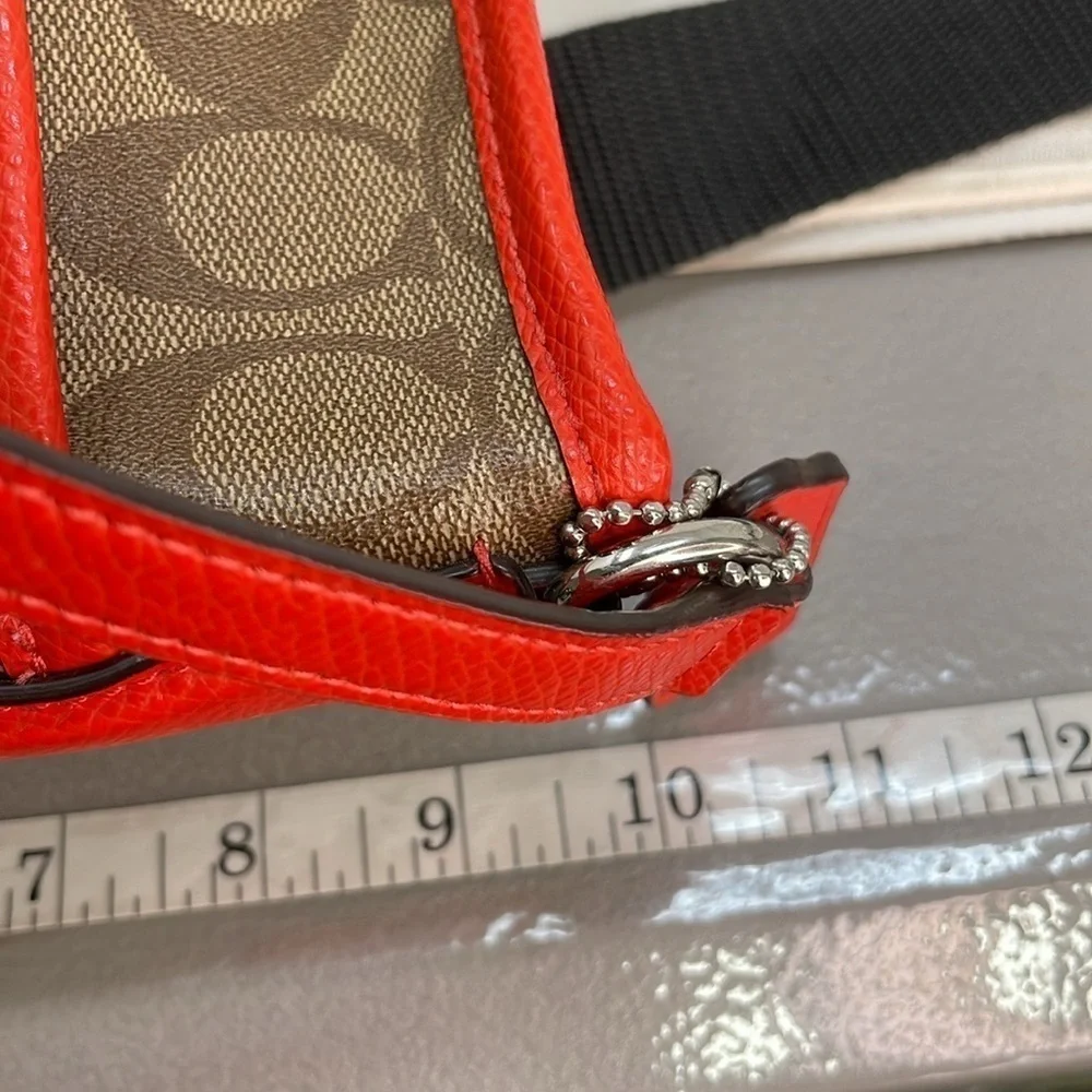 COACH Purse Shoulder Bag Crossbody Brown Red Coated Canvas Monogram Signature